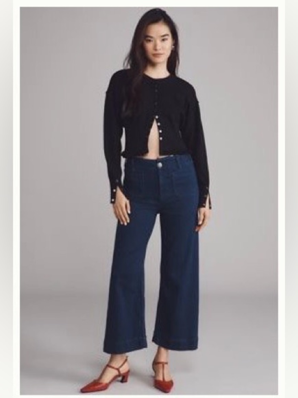 Anthropologie Maeve The Colette Dark Blue Wide-Leg Cropped Denim Jeans 30P